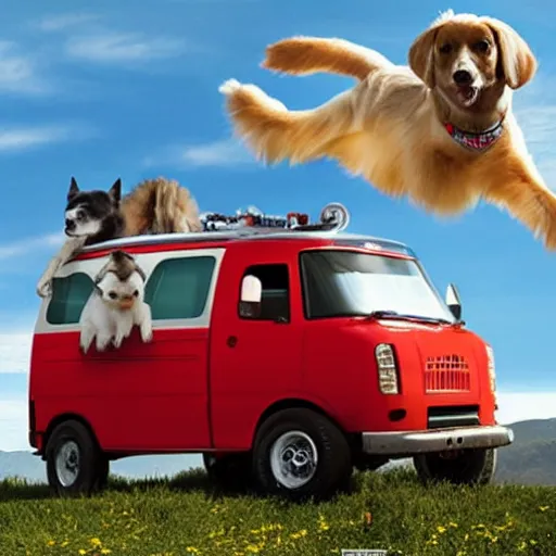 Prompt: national geographic picture of the dumb and dumber dog van entering the atmosphere