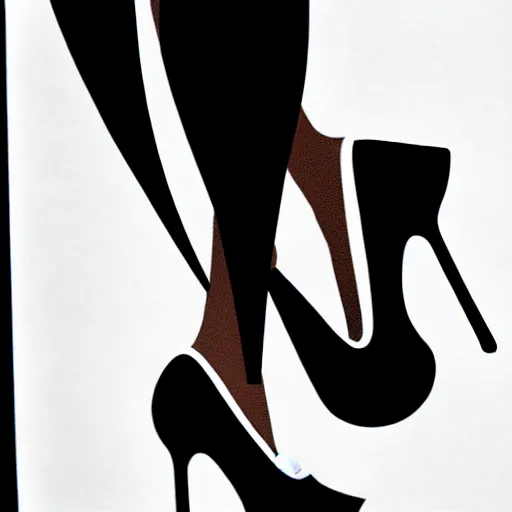 Image similar to book illustration of huge and hungry monster with women's legs wearing high heels, book illustration, monochromatic, white background, black and white image