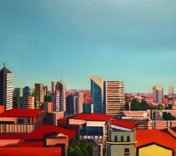 Prompt: an oil painting that combines the city of sydney and the city of guadalajara