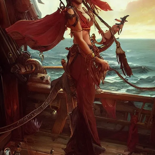 Image similar to pirate ship on fire d & d fantasy intricate elegant highly detailed digital painting artstation concept art matte sharp focus illustration hearthstone art by artgerm art by greg rutkowski art by alphonse mucha