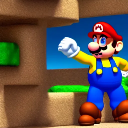 Prompt: screenshot from mario dwayne the rock johnson as a mario character