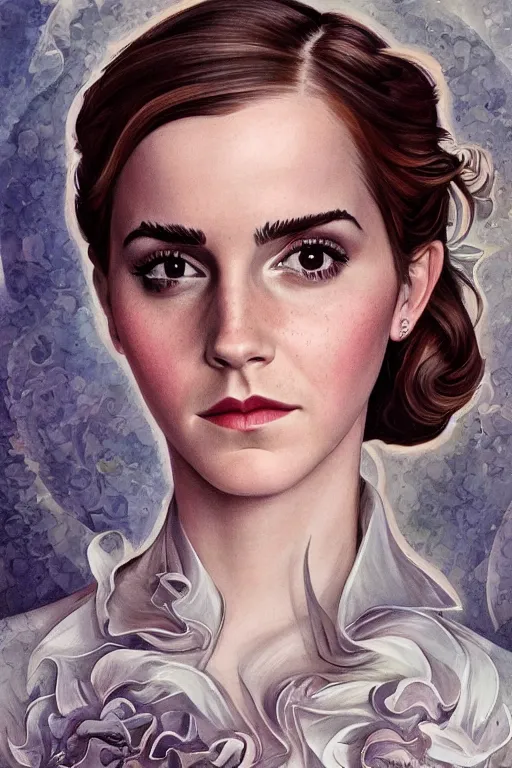 Image similar to emma watson. a streamline moderne portrait in the style of anna dittmann and donato giancola and charles dulac.