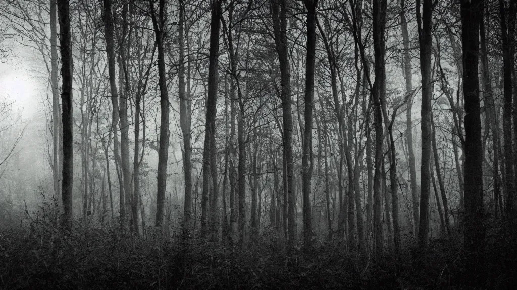 Prompt: a creeture hiding in the forest through a night vision