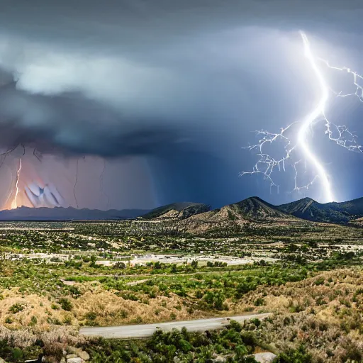 Image similar to 4 k hdr polaroid sony a 7 wide angle photo of a tornado over salt lake city utah with moody dramatic stormy lighting and a lightning strike in the distance