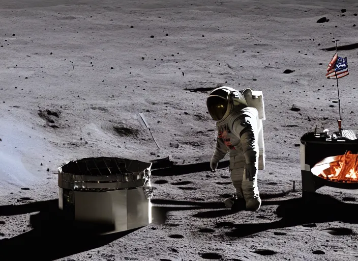 Prompt: Real photo of a mexican man having a grill party on the moon. Extremely detailed, 4K