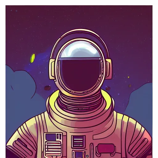 Prompt: a detailed illustration of a cyberpunk astronaut in the style of moebius, pastell colors