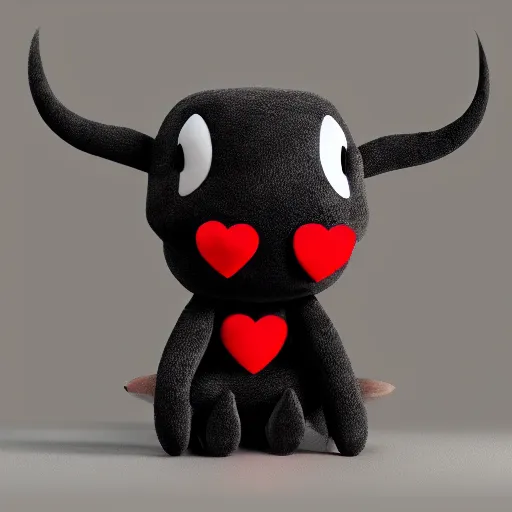 Image similar to cute fumo chibi plush imp, black and white with red hearts, companion, soft shadow, vray