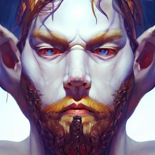 Image similar to Dramatic portraiture of Namenlos, the Cepheid god of lost things, mixed media, trending on ArtStation, by Viktor Vasetnov and by ArtGerm and by Lucian Freud, luminism