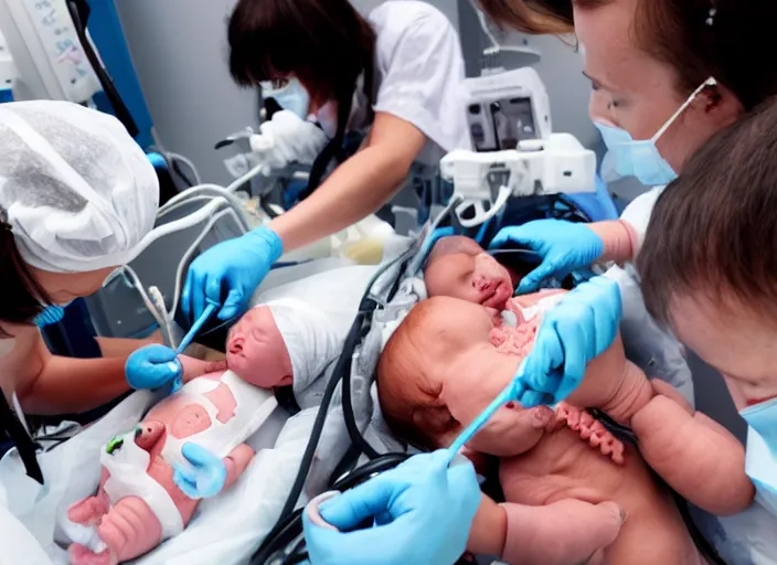 Image similar to babies doing a heart transplant in the operating room