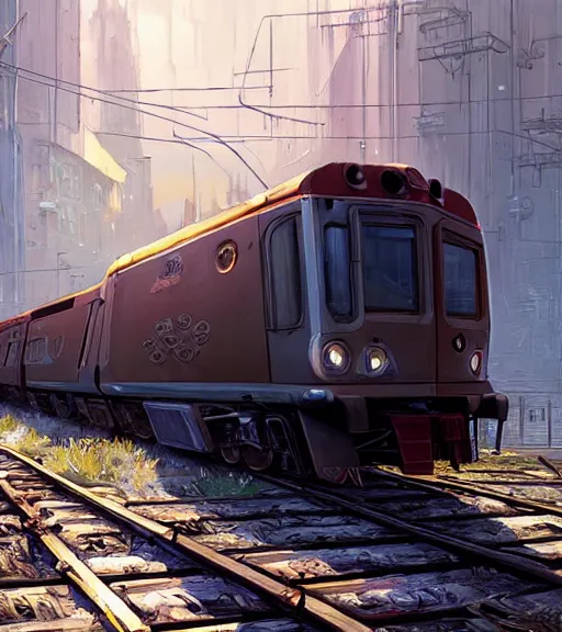 Image similar to highly detailed train in gta v, stephen bliss, unreal engine, fantasy art by greg rutkowski, loish, rhads, ferdinand knab, makoto shinkai and lois van baarle, ilya kuvshinov, rossdraws, tom bagshaw, global illumination, radiant light, detailed and intricate environment