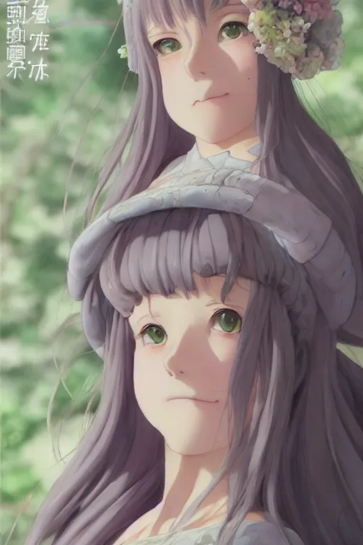 Image similar to beautiful female ogre royalty, digital art, 8k, character, realistic, portrait, photorealism, japan watercolour, masterpiece art, manga and anime, official Kyoto Animation and Studio Ghibli anime screenshot, by Range Murata and Makoto Shinkai