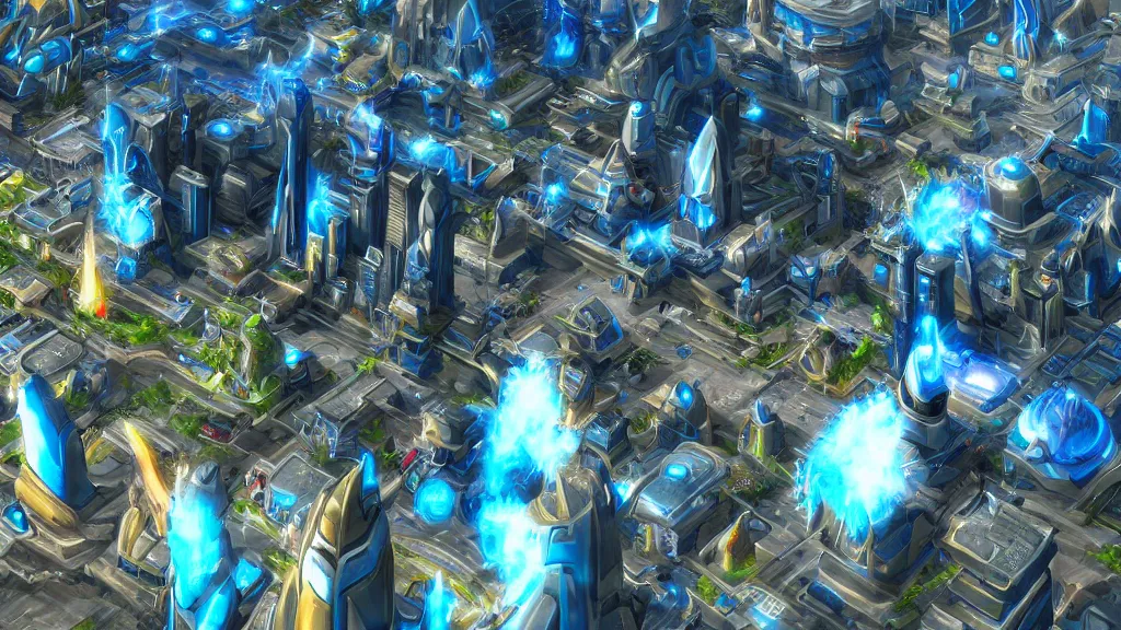 Image similar to incredible protoss city photorealistic, amazing, futuristic