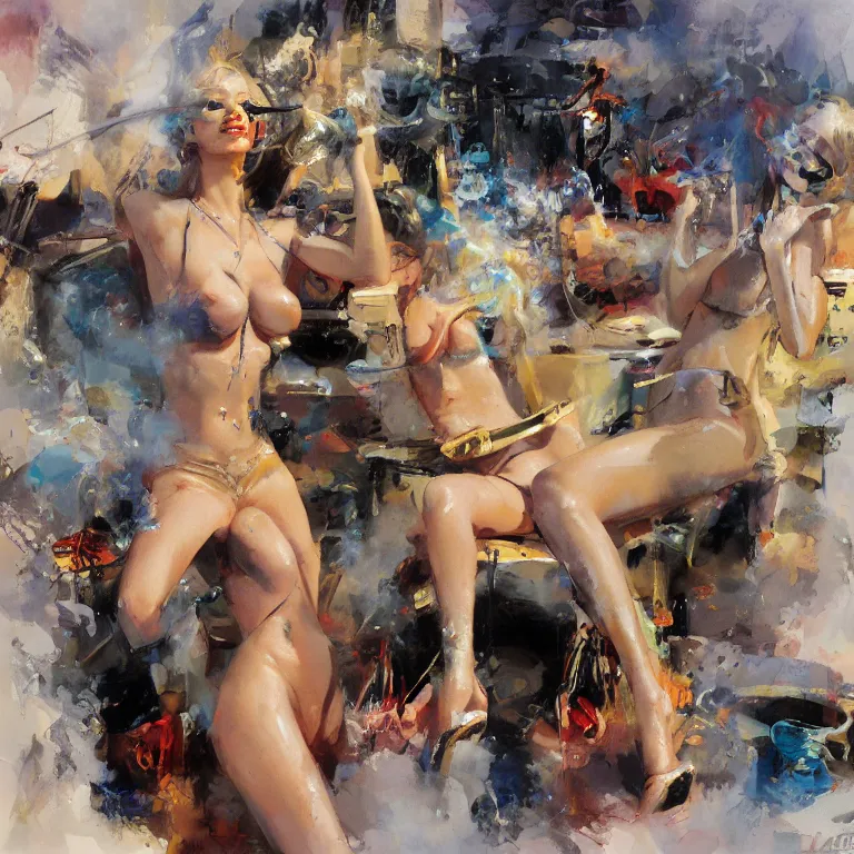 Image similar to hookah smoking nymphs, androgynous, sharp focus, neotenous by john berkey