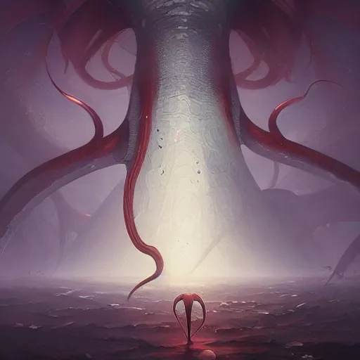 Prompt: giant squid shaped virus particles, 8k, digital art, sci-fi, trending on artstation, artwork by Peter Mohrbacher