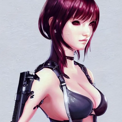 Image similar to concept art illustration of a beautiful young japanese christina hendricks natalie portman as lara croft motoko kusanagi anime protagonist, wearing tokyo harajuku street fashion combat warrior fantasy bikini, intricate, elegant, gorgeous, stunning, alluring, art by hyng tae kim, art style of blade and soul