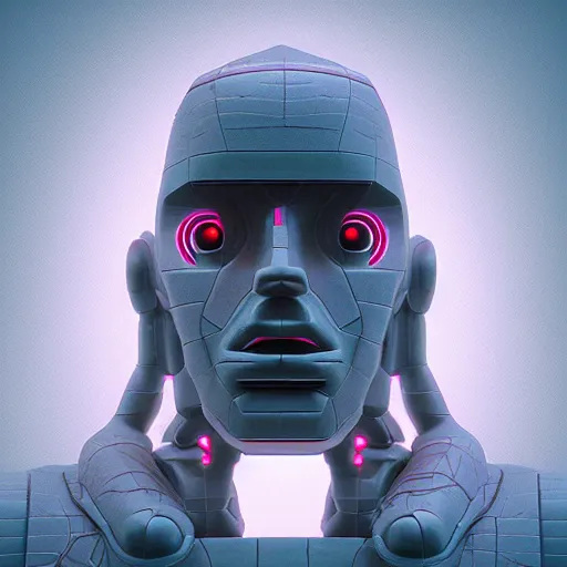 Prompt: portrait of cybernetic overlord of the metaverse, hard clay, ceramics, reflections, ambient occlusion, raytracing, unreal engine 5, 8 - bit, by beeple