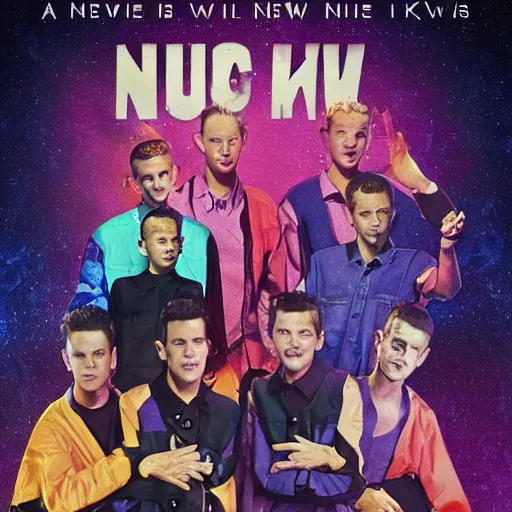 Prompt: a group of aliens that look like the music group new kids on the block, 8 k, movie still