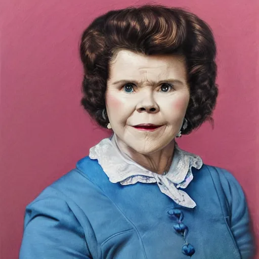 Image similar to imelda staunton as dolores umbridge in pink clothes in the tardis, blue police box, highly detailed, artstation, concept art, smooth, sharp focus, illustration, perfect face, art by karl blossfeldt, willem claesz. heda, nikolay makovsky, jacek malczewski, arthur hughes