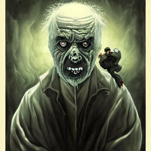 Prompt: horror movie poster art, Old man who is also an ice zombie by Francisco Goya, dirk dziminrsky and Marco Mazzoni