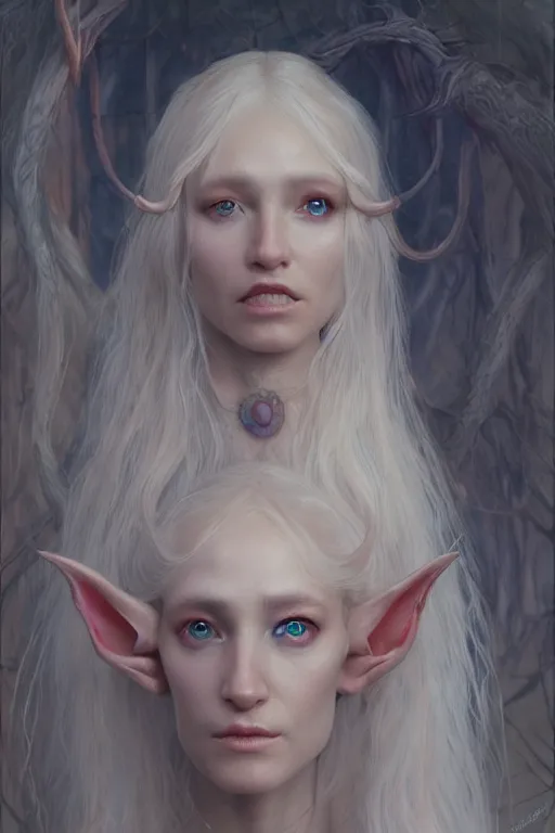 Image similar to portrait of a female elf from middle earth with long hairs, art by James Jean and Wayne Barlowe, high detail, cinematic, cgsociety 8k