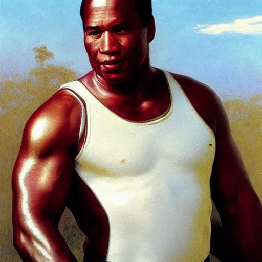 Image similar to Painting of OJ Simpson as the T-800 Art by william adolphe bouguereau. During golden hour. Extremely detailed. Beautiful. 4K. Award winning.