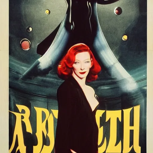 Image similar to cate blanchett ,retro, scifi, movie poster,