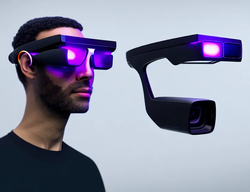 Prompt: futuristic ar glasses, side profile, product photography, hyper - detailed, 8 k, octane render, white background