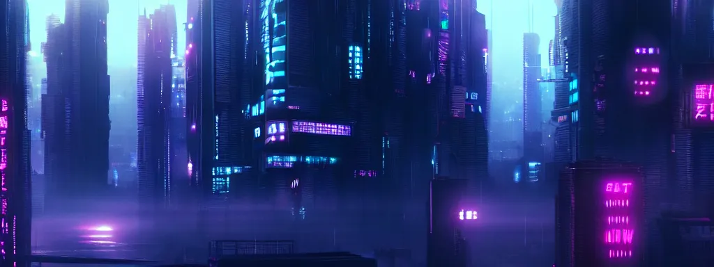 Image similar to matte painting of a dark neon cyberpunk city in the film ghost in the shell, trending on artstation, 8k, ultra hd