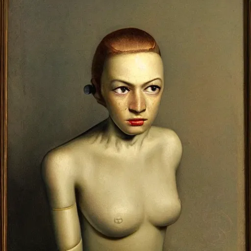 Prompt: portrait of a female android by marie - denise villers