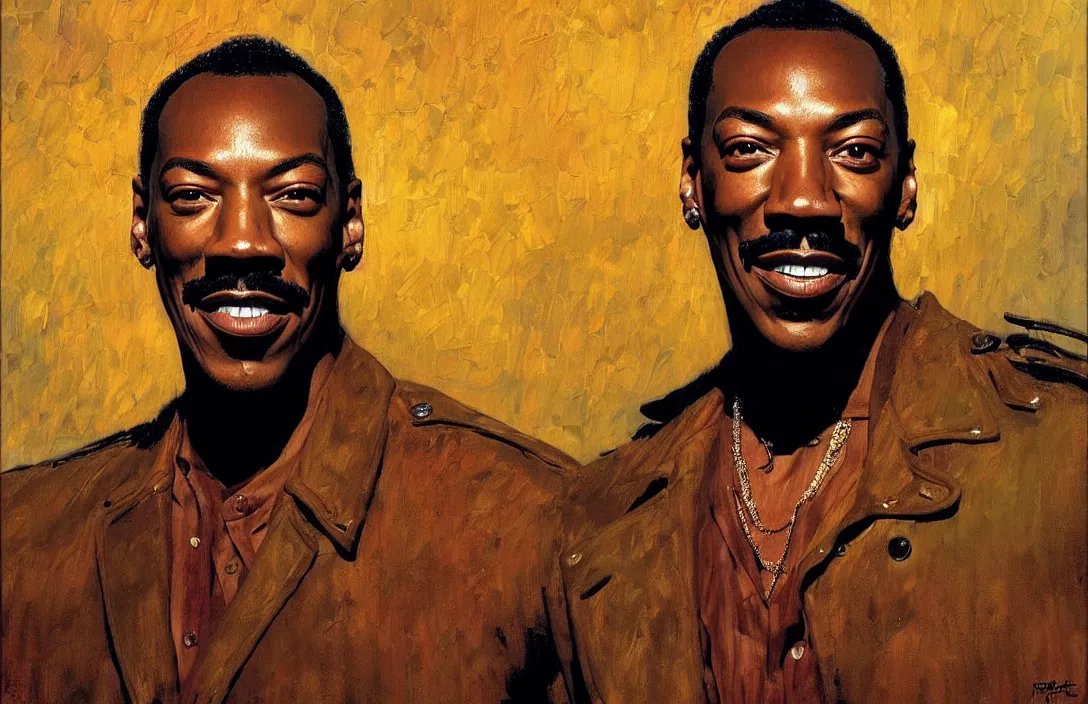 Image similar to portrait of eddie murphy!!!!!!!!!!!!!!!!!!!!!!!!!!!, detailed face, detailed painting,, epic lighting, by ilya repin, phil hale and kent williams