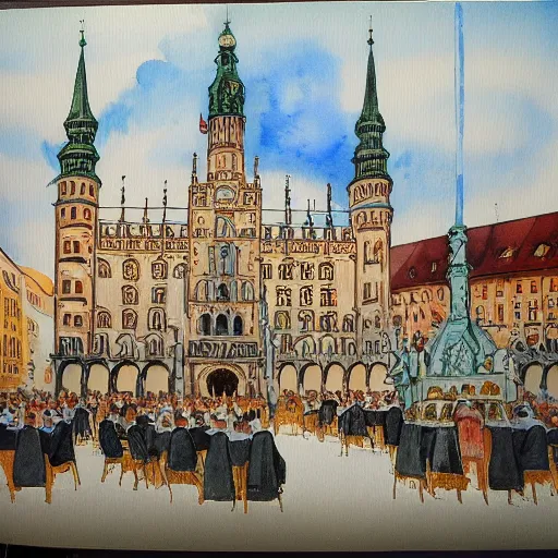 Image similar to munich royal beer hall. watercolor painting by hitler.