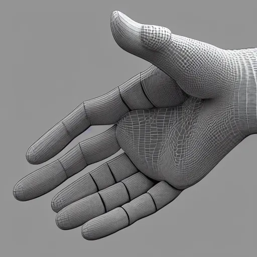 Prompt: a fractal human hand, 3d render