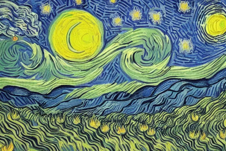 Image similar to baroque psychedelic mushroom under the moon Van Gogh style