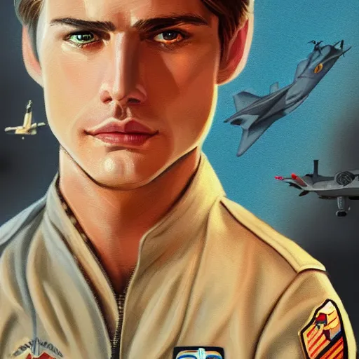 Image similar to a selfie of François Holland in the movie: Top Gun: Maverick, fantasy, intricate, young and cute boy, highly detailed, digital painting, artstation, concept art, smooth, sharp focus, illustration