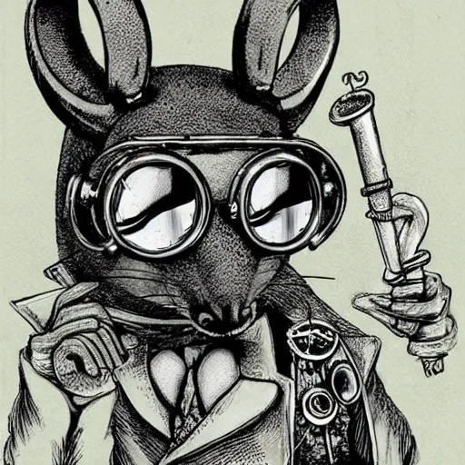 Prompt: a rat with steampunk googles, by H.P. Lovecraft