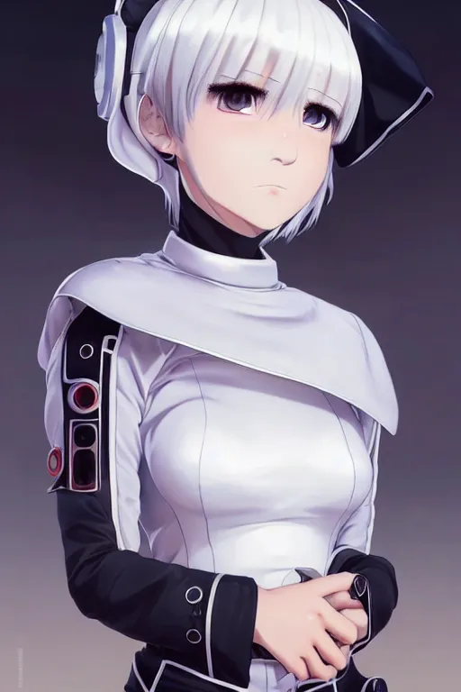 Image similar to portrait Anime cyborg girl in nun clothes, holy church Warhammer 40000, cute-fine-face, white-hair pretty face, realistic shaded Perfect face, fine details. Anime. realistic shaded lighting by Ilya Kuvshinov katsuhiro otomo ghost-in-the-shell, magali villeneuve, artgerm, rutkowski, WLOP Jeremy Lipkin and Giuseppe Dangelico Pino and Michael Garmash and Rob Rey