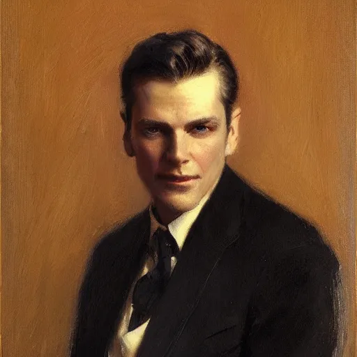 Prompt: detailed portrait of man in black suit and black coat, spring light, painting by gaston bussiere, craig mullins, j. c. leyendecker