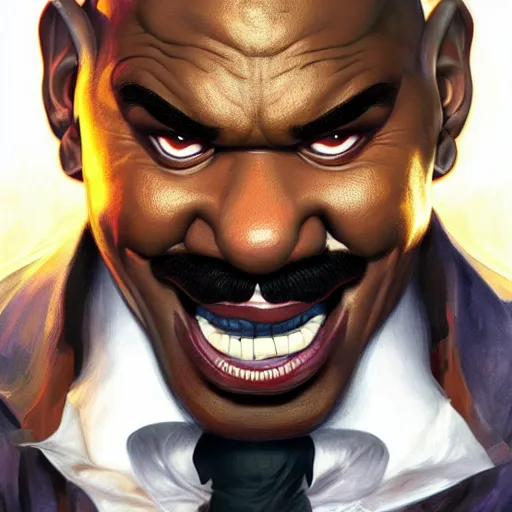 Image similar to ultra realistic steve harvey as balrog from street fighter, portrait, 4 k, ultra realistic, detailed focused art by artgerm and greg rutkowski and alphonse mucha