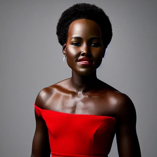 Image similar to Fully-clothed full-body close-up portrait of Lupita Nyong'o, XF IQ4, 50mm, F1.4, studio lighting, professional, 8K