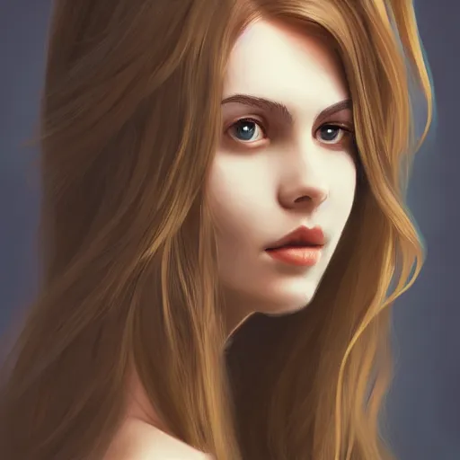 Prompt: portrait of a beautiful girl with long hairs, trending on artstation