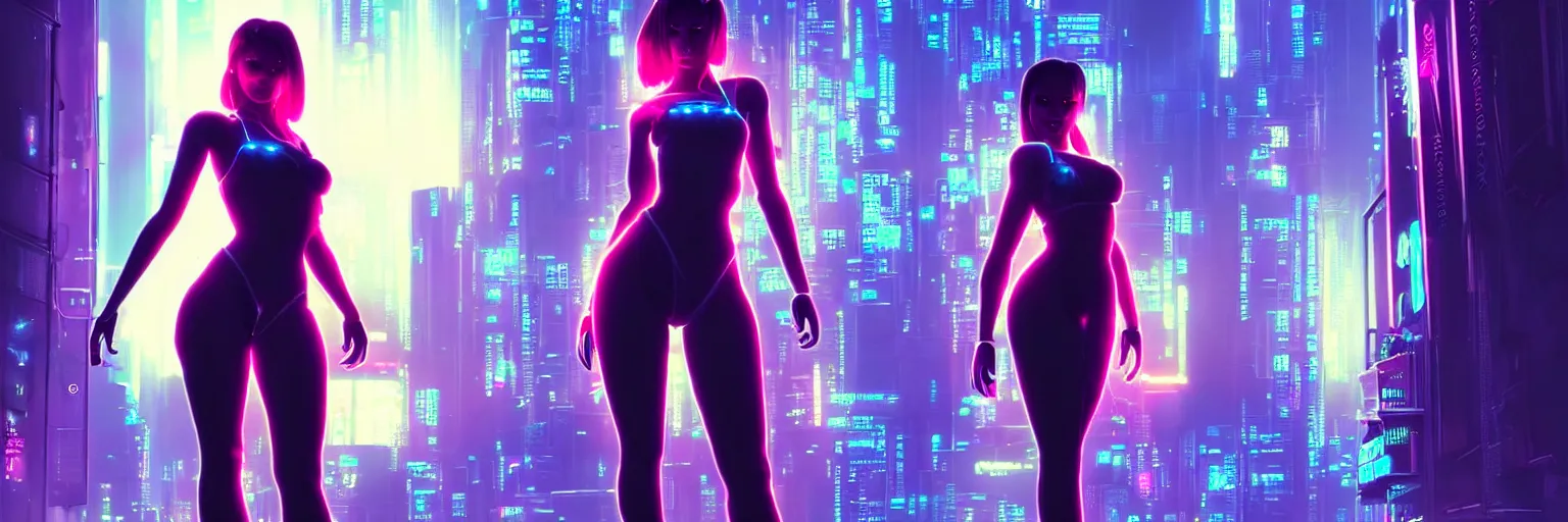 Image similar to backlit photography of a female humanoid in a cyberpunk cityscape, half body cropping, elegant glamor pose, accurate anatomy, cyber led neon lighting, bokeh, rule of thirds, hyper photorealistic, crispy quality, digital photography, art by pascal blanche, art by artgerm, art by greg rutkowski,