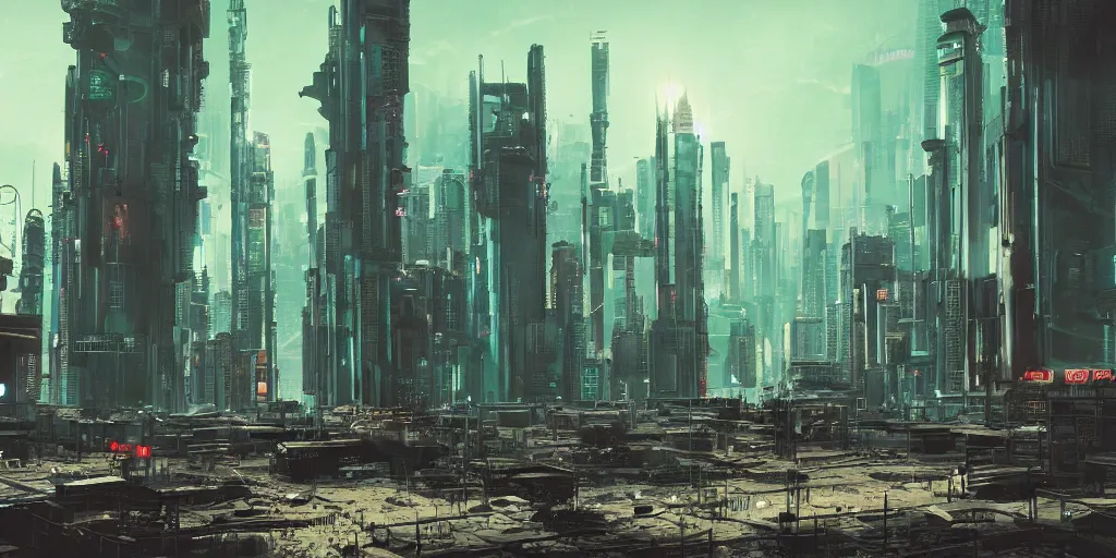 Prompt: a desolate future cyberpunk city