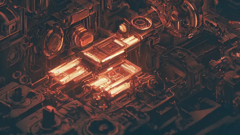 Image similar to a small machine conjuring!!!!!!! a picture!!!!! from noise, by pascal deraed, greg rutkowski, and diego gisbert llorens, cinematic closeup!!, colorful, intricate, clear, sharp, high contrast, luminous, 8 k render, volumetric lighting