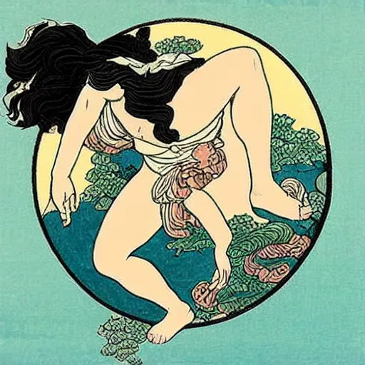 Prompt: Lorde reincarnated as Aphrodite in the style of Hokusai