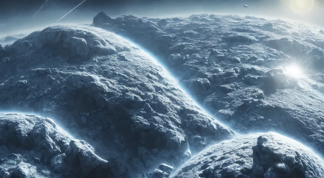 Image similar to hyper realistic matte painting of frozen flat earth planet in the outer space, highly detailed, trending on artstation, concept art, sharp focus, art by jan matejko