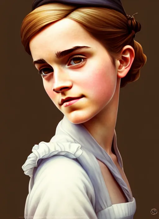 Image similar to cute milkmaid emma watson, natural lighting, path traced, highly detailed, high quality, digital painting, by don bluth and ross tran and studio ghibli and alphonse mucha, artgerm