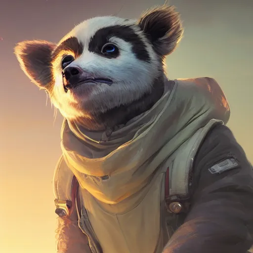 Image similar to highly detailed portrait of 🤖🦝 in gta v, stephen bliss, unreal engine, fantasy art by greg rutkowski, loish, rhads, ferdinand knab, makoto shinkai and lois van baarle, ilya kuvshinov, rossdraws, tom bagshaw, global illumination, radiant light, detailed and intricate environment