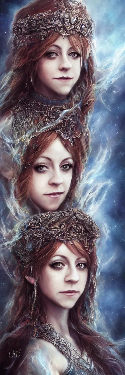 Prompt: portrait of lindsey stirling as a beautiful goddess, epic fantasy art, detailed face, goddess, mystical, mystic atmosphere, trending on artstation, deviantart, digital art, high detail, high definiton, ultra realistic, high quality, hyper realistic, 4 k uhd,