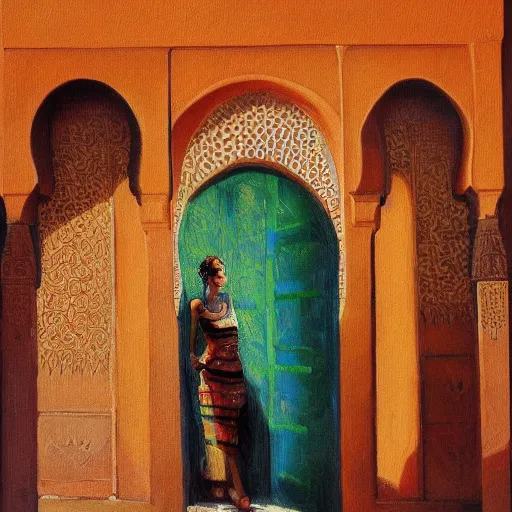 Image similar to the tbourida in morocco fantasia, oil painting, very detailed