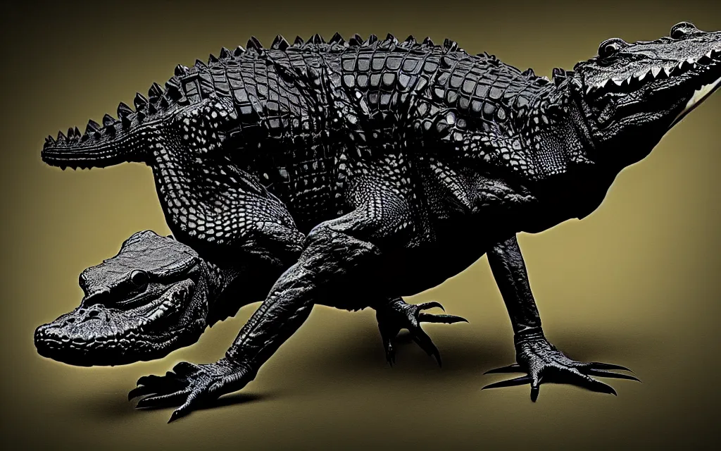 Image similar to Photomorph that fuses a crocodile with a crow, realistic anatomy